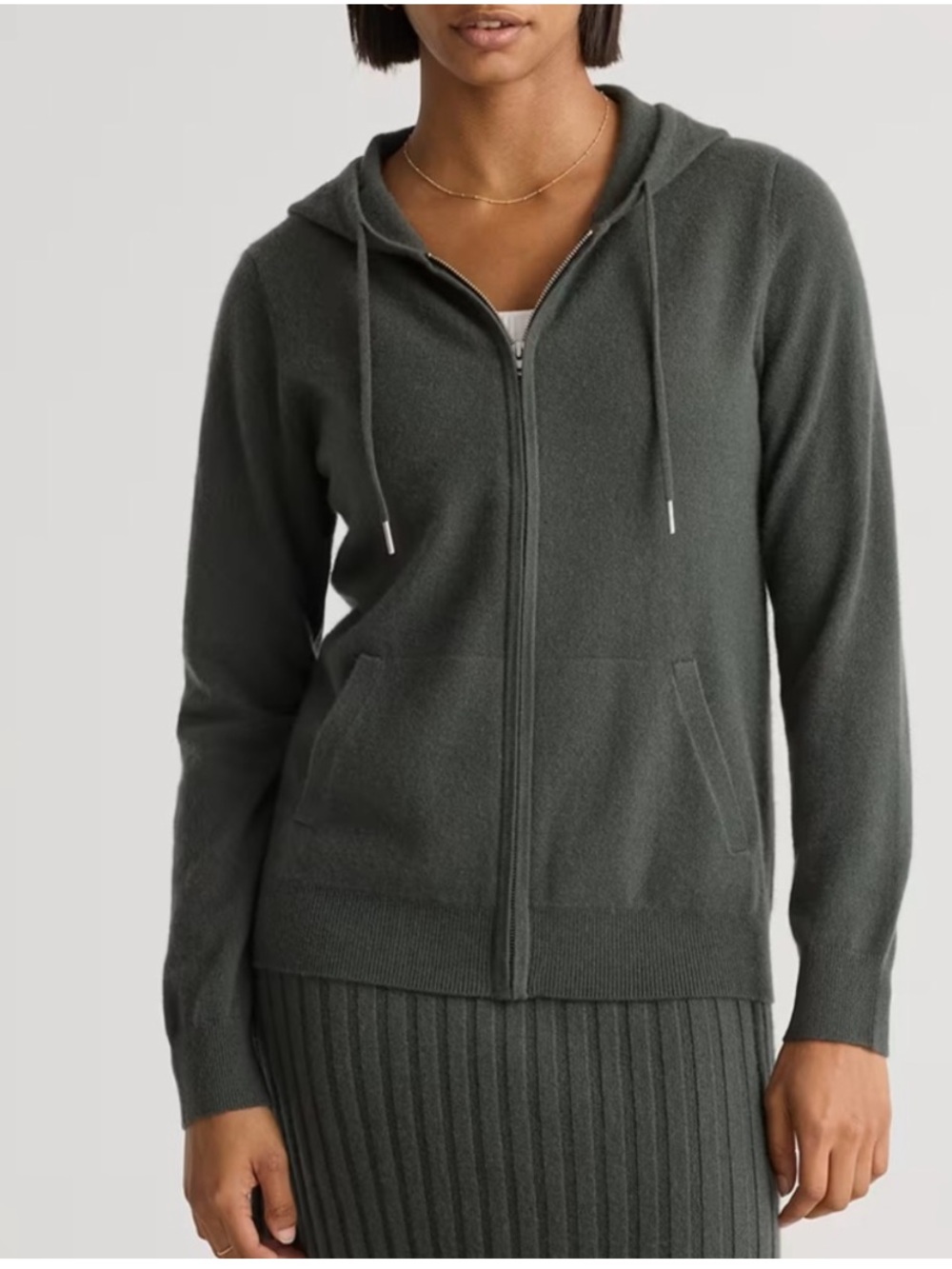Quince Mongolian Cashmere Full-Zip Hoodie Sweater Moss Green Size Medium